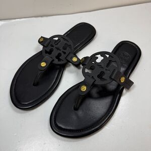 Tory Burch Style Miller Thong Black Leather Flip Flops Shoes Sandals Womens 6.5